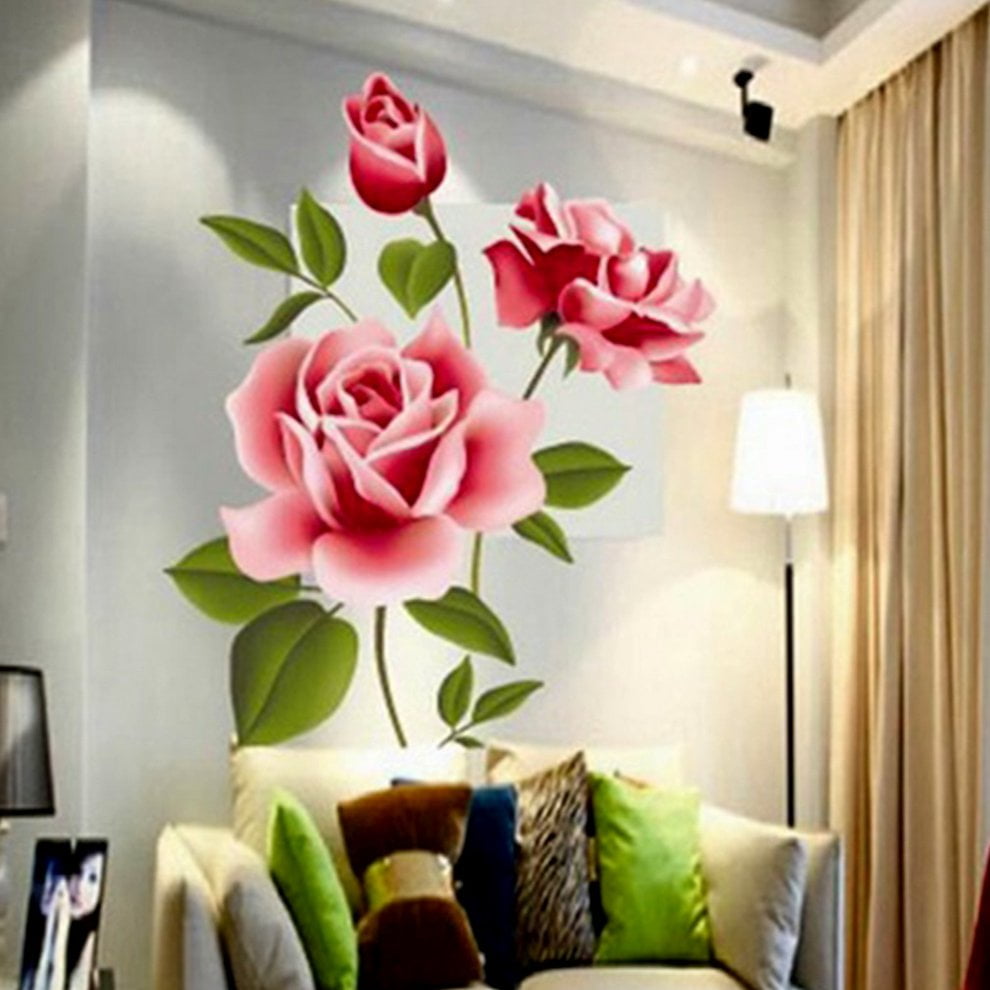 Living Room/Bedroom with Red Rose Removable Wall Sticker