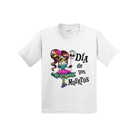 Inktastic DÃ­a De Los Muertos Girl with Skull Balloon Youth T-Shirt