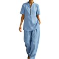 thumbnail image 2 of Womens Lounge Sweat Set Sweatsuits 2 Piece Sets Oversized Half Zip Tops and Wide Leg Pants Loose Fit Flowy Lightweight Elegant Trendy Office Work Beach Travel Outfit, Light Blue 2XL, 2 of 7