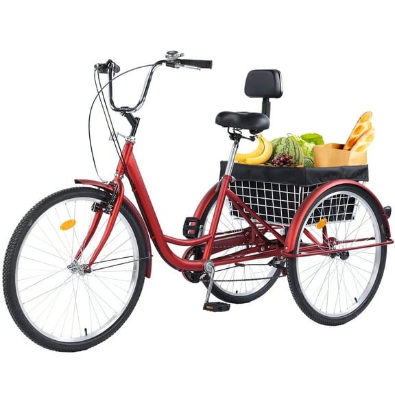 Jacgood 24" Adult Tricycle, Carbon Steel 3 Wheel Bikes 7 Speed Trikes with Shopping Basket for Adult