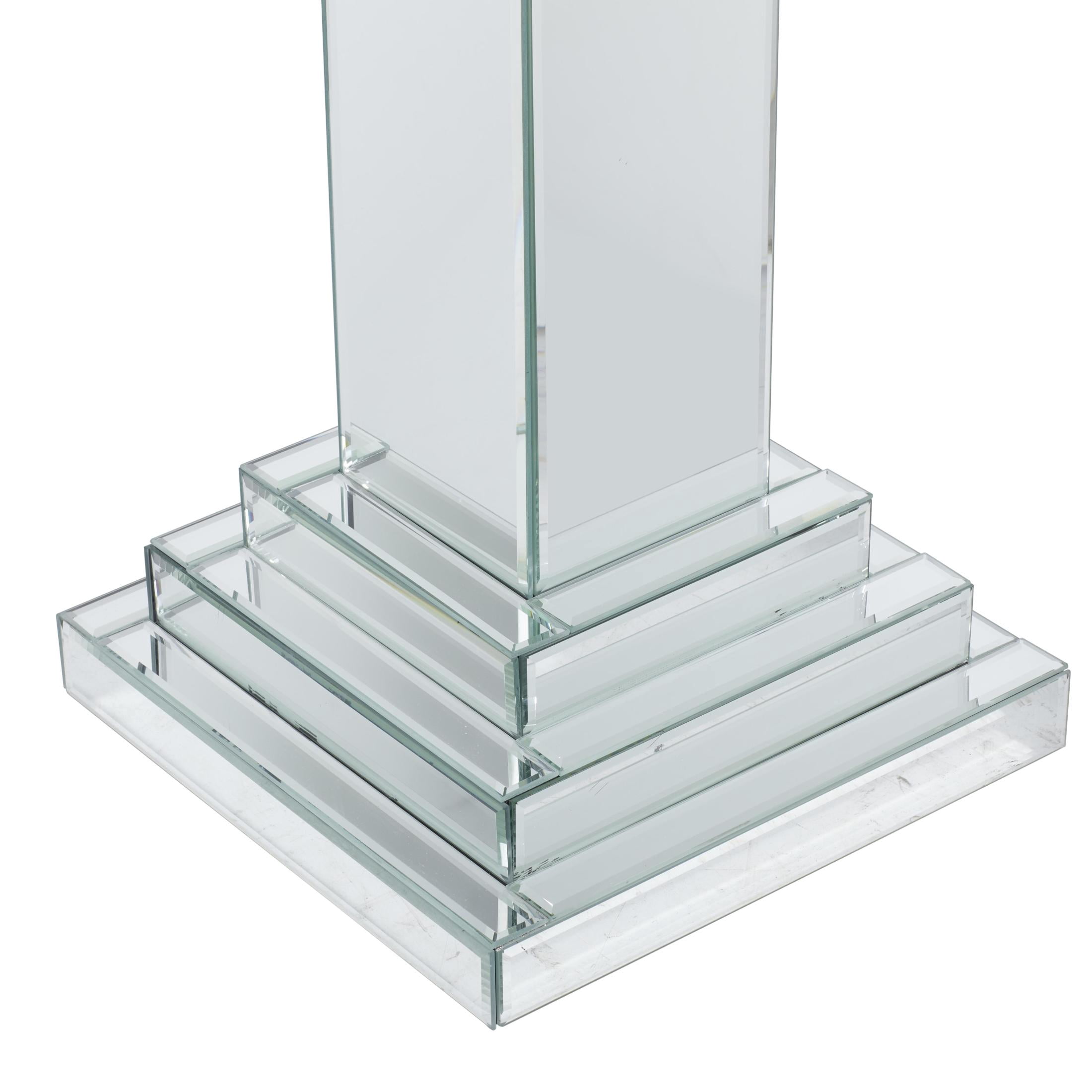 DecMode 12" x 36" Silver Glass Mirrored Pedestal Table, 1-Piece