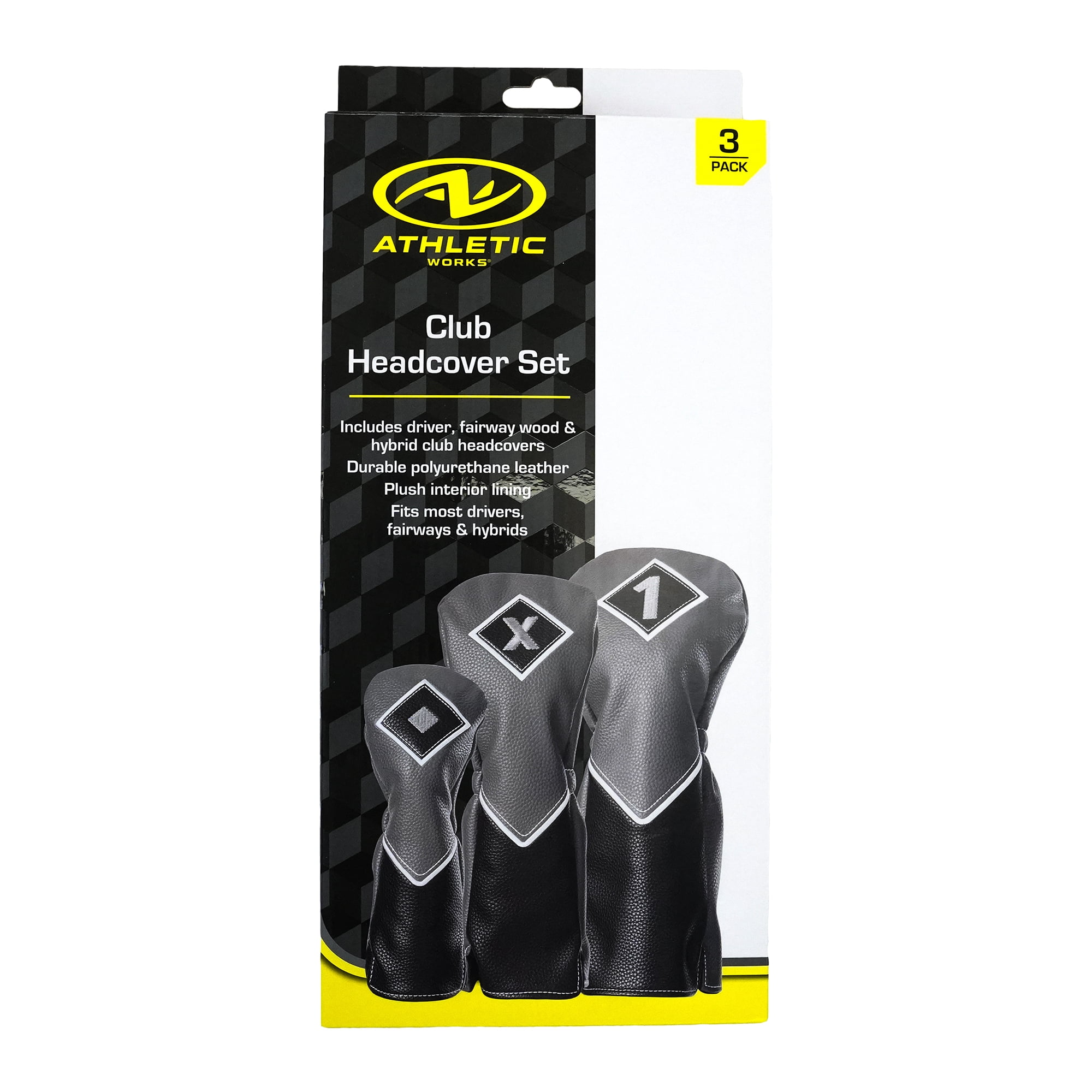 Athletic Works Club Headcover Set, Gray/Black, 3 Pack