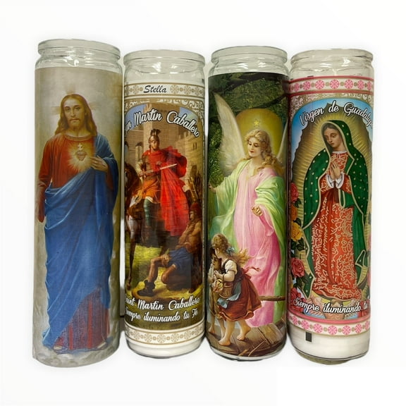 Charmed Spiritual Glass Jar Prayer Candles Unscented, 8-in.; Set of 4 Candles Randomly Selected Styles