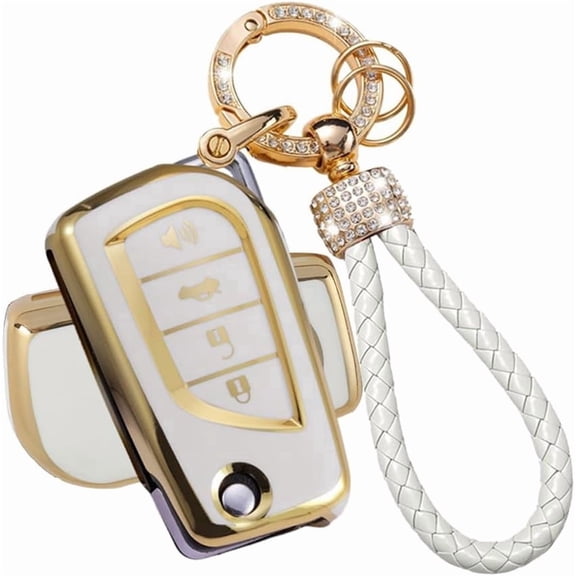 Key Fob Cover Compatible with Toyota Camry SE/LE 2018-2024 Corolla LE 2020-2026 4 Button Keychain Case Holder Protector,Gold White