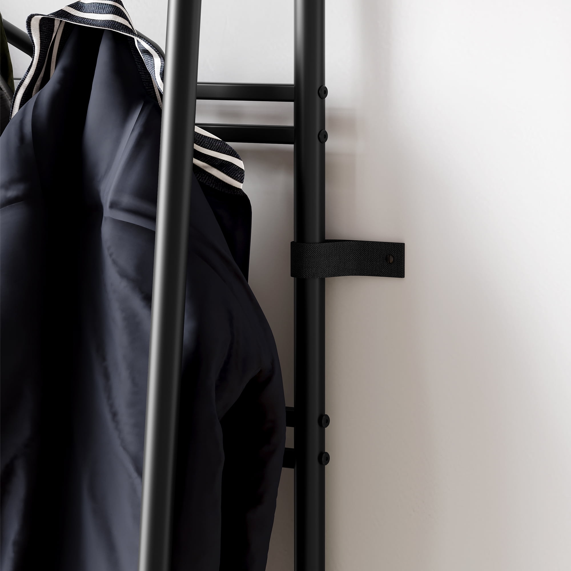 Hall Tree Coat Rack with Shoe Storage Bench – 10 Hooks & Clothes Rail, Wood Look & Metal Frame, Entryway Organizer for Hallway – Black – Double Row Hook, 60cm Width