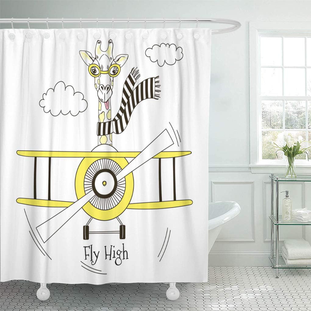 Yusdecor Baby Giraffe Pilot Flying Plane Kid Illustration Fashion Graphic Design Bathroom Decor Bath Shower Curtain 66x72 Inch Walmart Canada