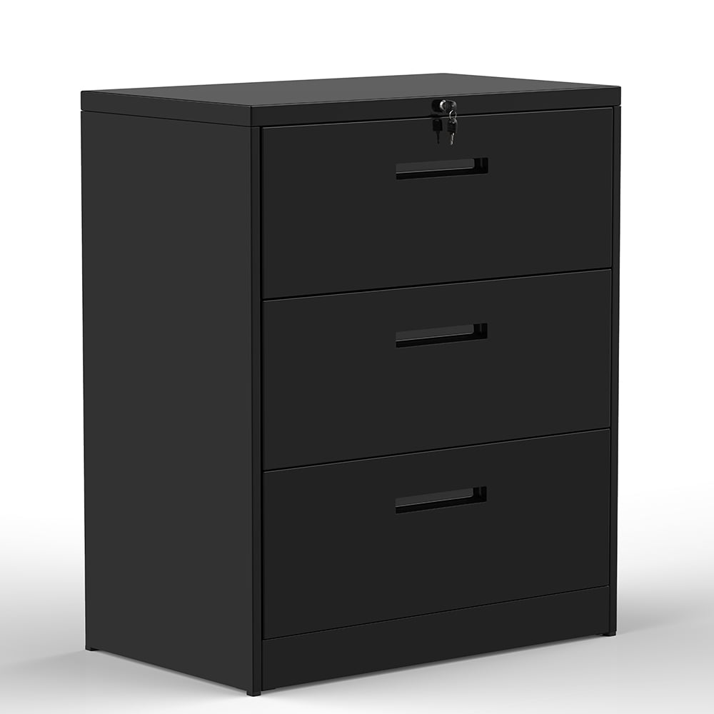 Kepooman 3-Drawer Lockable Lateral Metal File Cabinet for Home Office, 35.4" L x 17.7" W x 40.3"H, Black