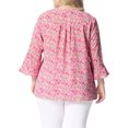 thumbnail image 3 of Agnes Orinda Women's Plus Size Pleated V Neck 3/4 Sleeves Floral Blouse 1X Pink, 3 of 6