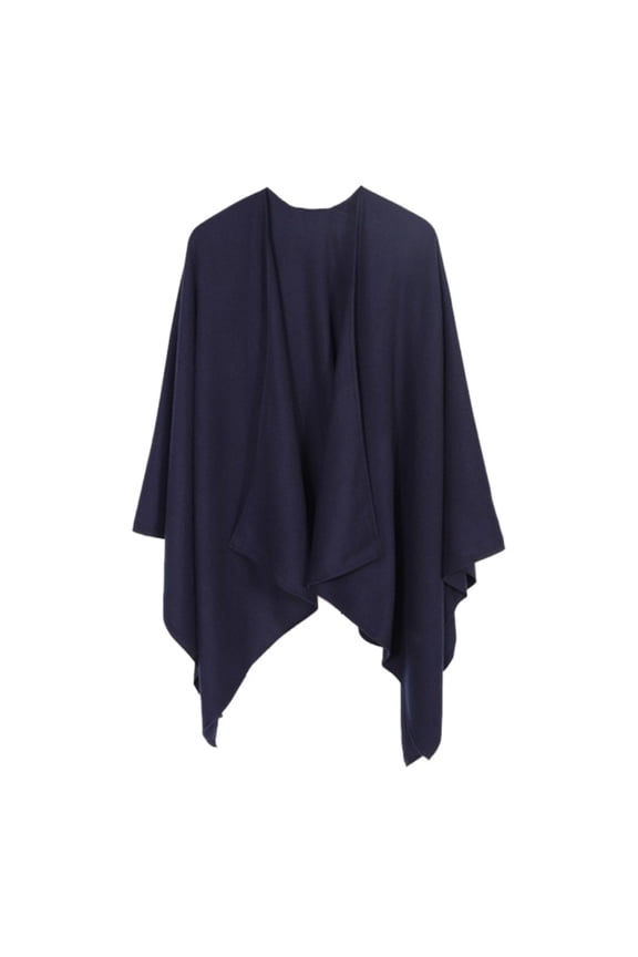 Women's Open Front Shawl Wrap Versatile Asymmetrical Hem Cape Lightweight Split Wrap for All Seasons Long Winter Sweater Coat Navy One Size