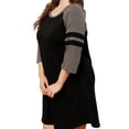 thumbnail image 2 of Valcatch Women Plus Size Nightdress Contrast Sleeve Round Neck Three-Quarter Sleeve Dress XL-XXXXL, 2 of 7