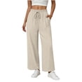 thumbnail image 2 of Hilenly Womens Cotton Palazzo Pants Drawstring Elastic Waist Casual Wide Leg Trousers Summer Beach Lounge Pants with Pockets, 2 of 7