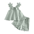 thumbnail image 3 of CYRBOKO Girls Outfit Sets, Casual Elastic Waist Soft Short Sleeve Two-piece Sets Green Size 5-6 T, 3 of 7