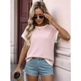 thumbnail image 6 of Women Summer Cap Sleeve Knit Tops Casual Crew Neck Color Block Trendy Tank Top Pink M, 6 of 9