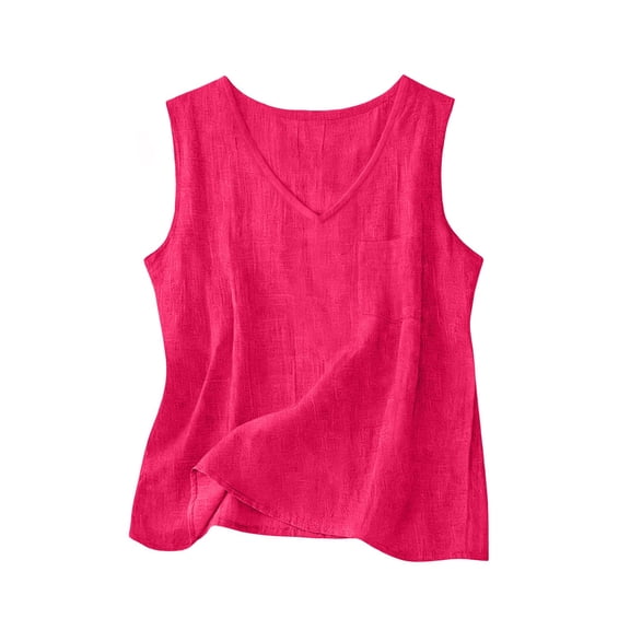 Linen Sleeveless Tops 3Xl Women Shirts Women Womens Outfits Summer Women Beach Outfit Camisole Blouse for Women Tank Tops for Women Dressy Casual Hot Pink Bust-43.31''