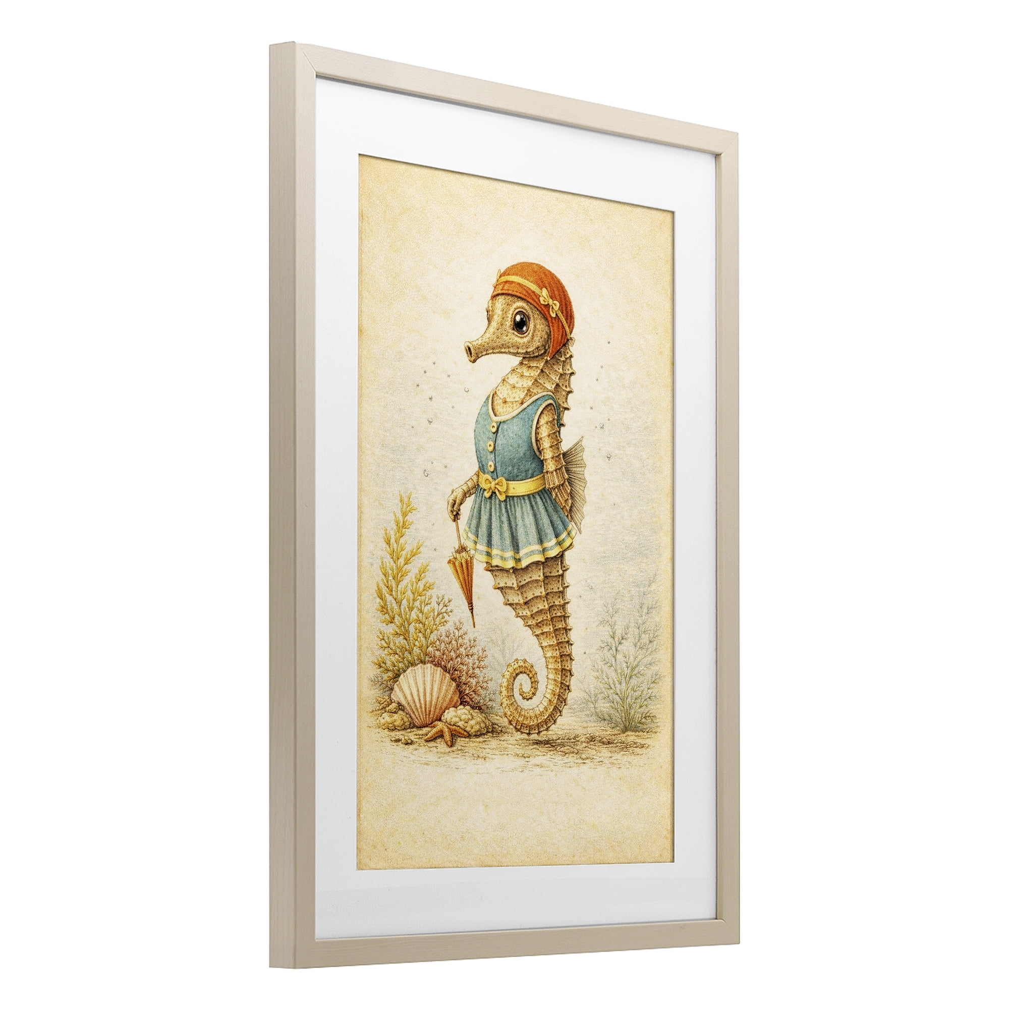 Stupell Industries Maritime Bathing Society Seahorse Birch Framed Print Under Glass, design by Grotto Studios
