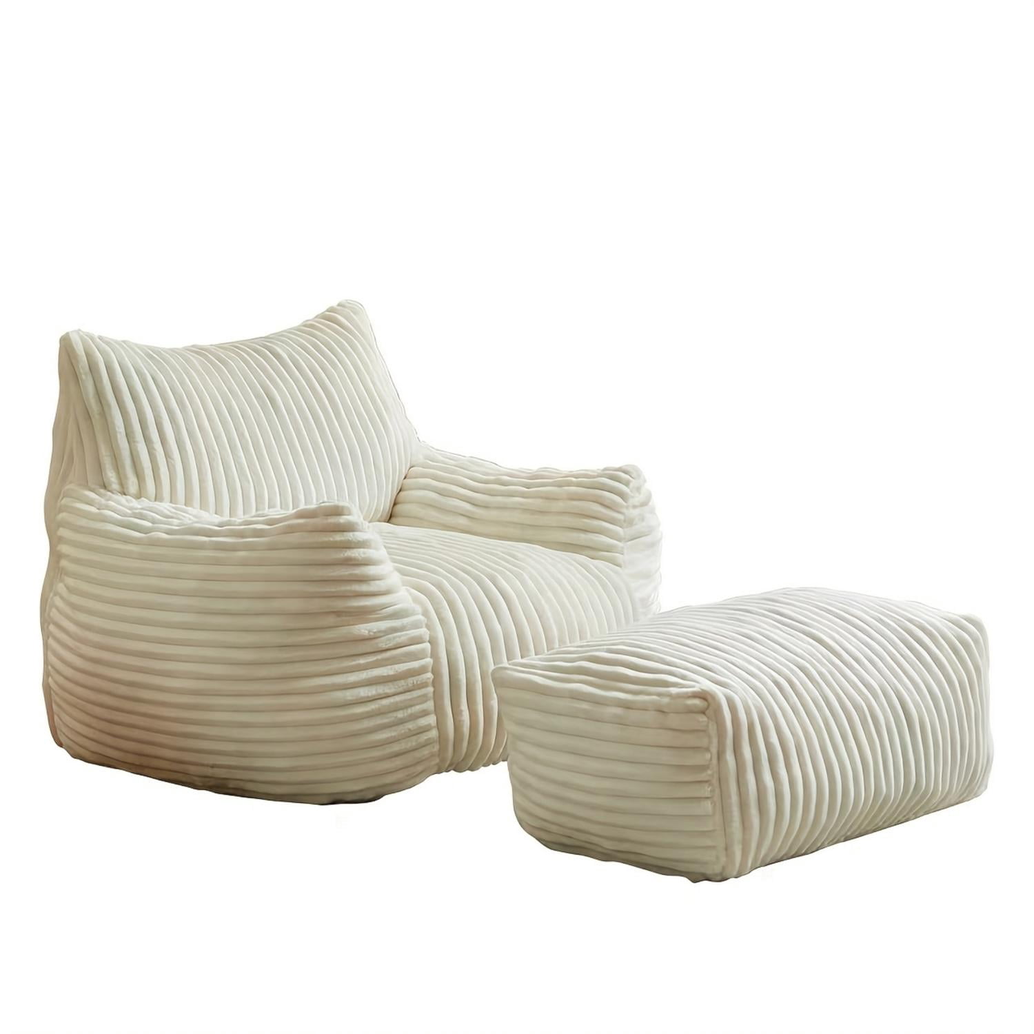 Suede Sofa Chair with Ottoman, 5-Zone Ergonomic Support Chair with High-Rebound Foam Filling, Compact Lounge Chair for Small Apartments, Living Room, White