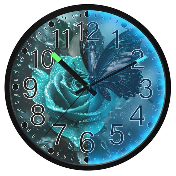 Ryvnso Butterfly on Roses 12 Inch Night Light Wall Clock Silent Battery Operated Luminous Clocks