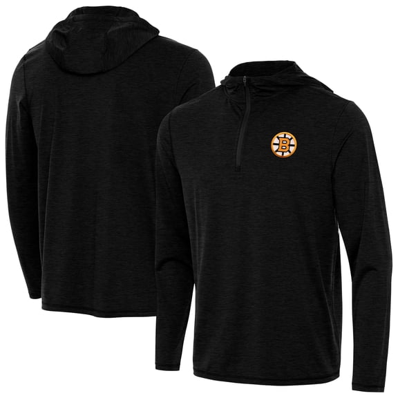 Men's Antigua Heather Black Boston Bruins Tidy Quarter-Zip Hoodie