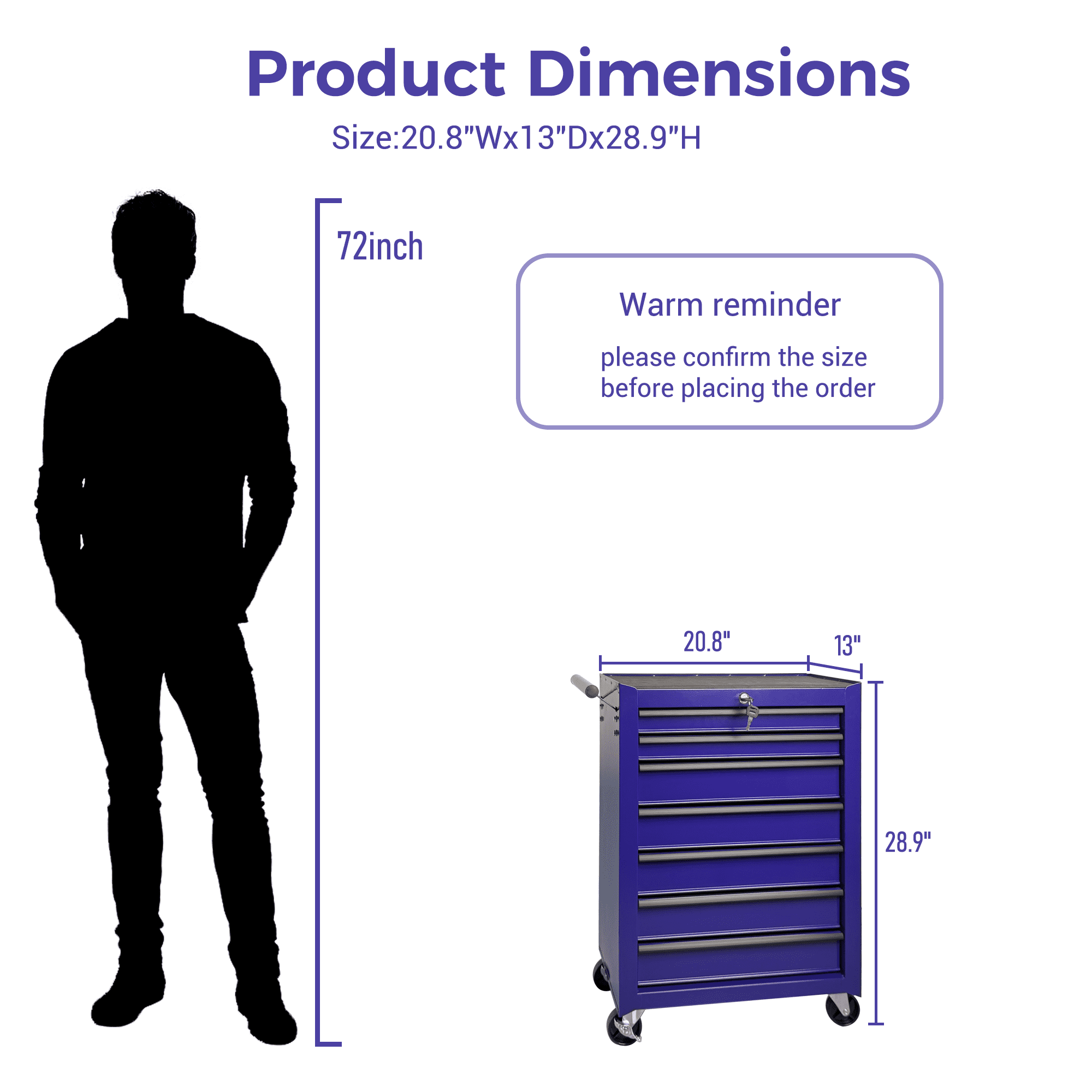 Rolling 20-Inch Metal Tool Chest with 7 Drawers and Ball Bearing Slides, Steel Tool Cabinet for Garage and Workshop, Purple