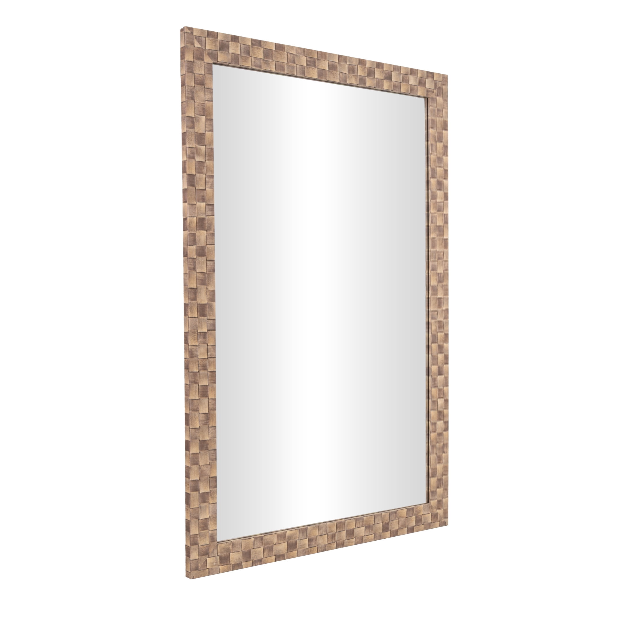 DecMode 24" x 36" Brown Wall Mirror with Checkered Pattern Frame