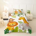 thumbnail image 2 of Castle Fairy Cute Watercolor Jungle Lion Giraffe Elephant Twin Duvet Cover,Cartoon Animal Twin Bedding,Green Brown White,Reversible,2pcs,No Comforter,1 Duvet Cover and 1 Pillowcase, 2 of 6