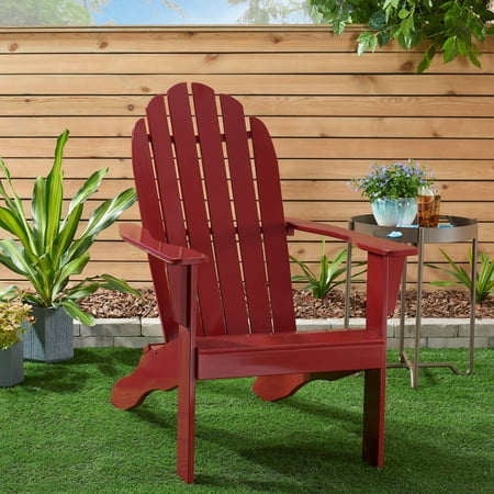 Mainstays Wooden Outdoor Adirondack Chair, Red Finish, Solid Hardwood
