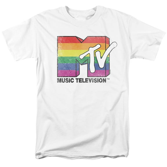 MTV Rainbow Pride Logo Unisex Adult T Shirt (X-Large) White
