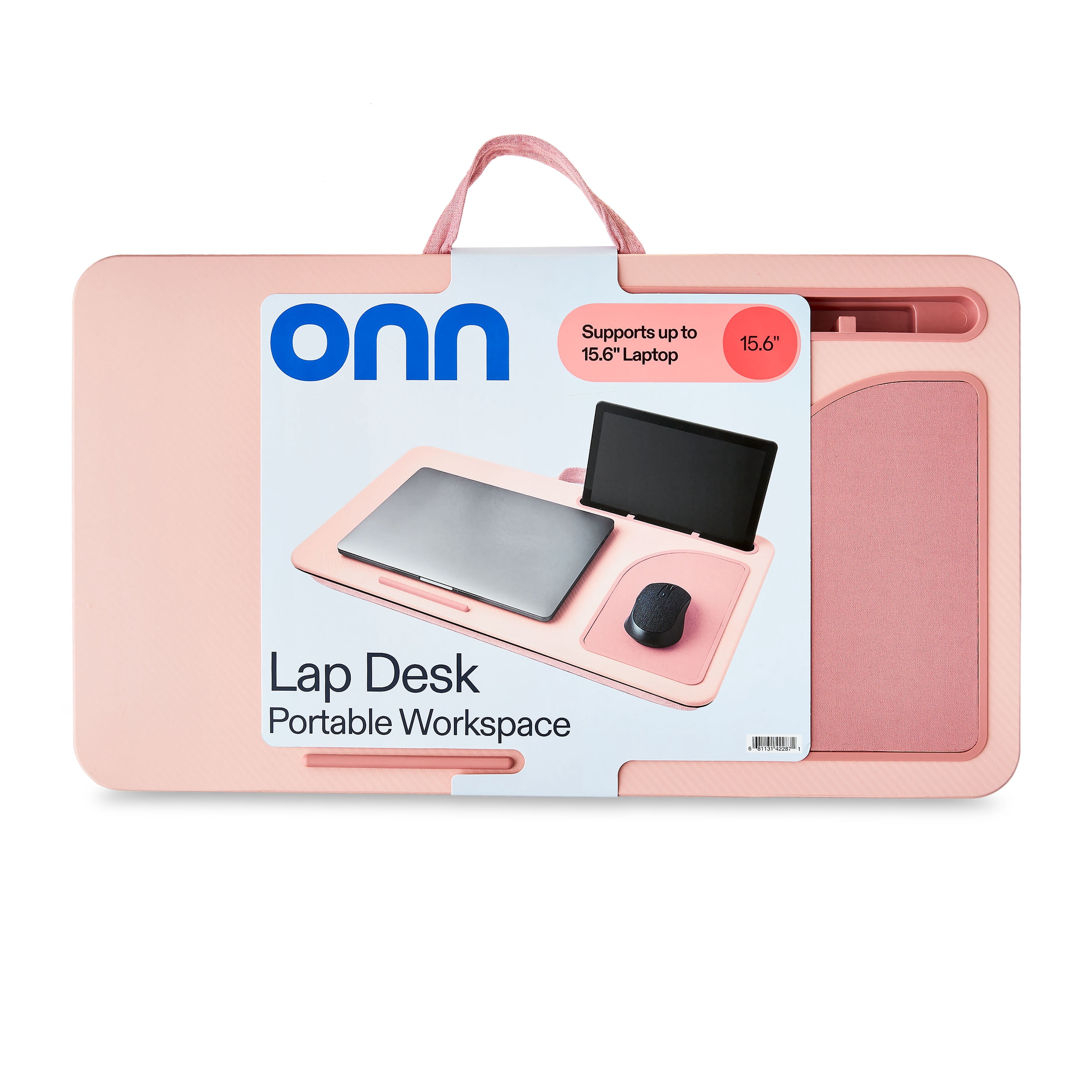 onn Lap Desk Portable Work Station  for 15.6" Laptops, Phone & Tablet, Pearl Blush