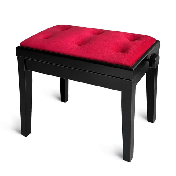Adjustable Piano Bench with Red Velvet Cushion – Height Adjustable Keyboard Stool,Piano Bench with Padded Seat, Comfortable Design for Piano, Organ, Harp,Cello,Matte Wood Finish (Exclusive)