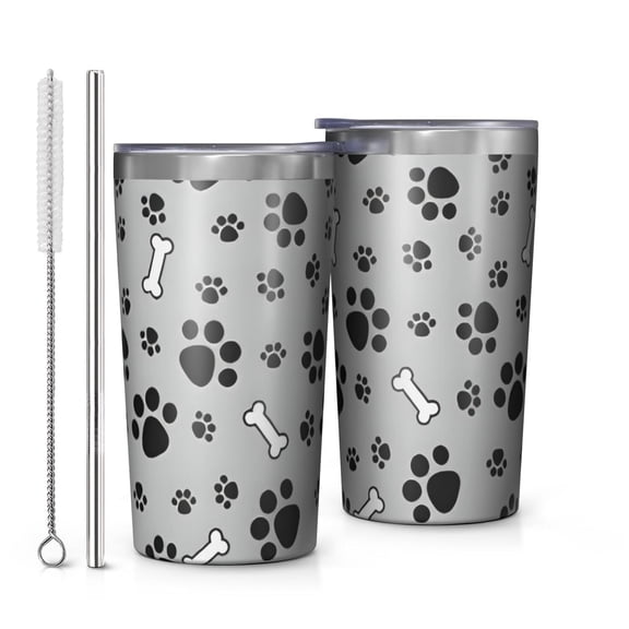 Paw Prints and Bones 10oz Tumblers Stainless Steel Tumbler with Lid and Straw,Vacuum Insulated Double Wall Travel Tumbler Cups with Cleaning Brush for Coffee, Tea