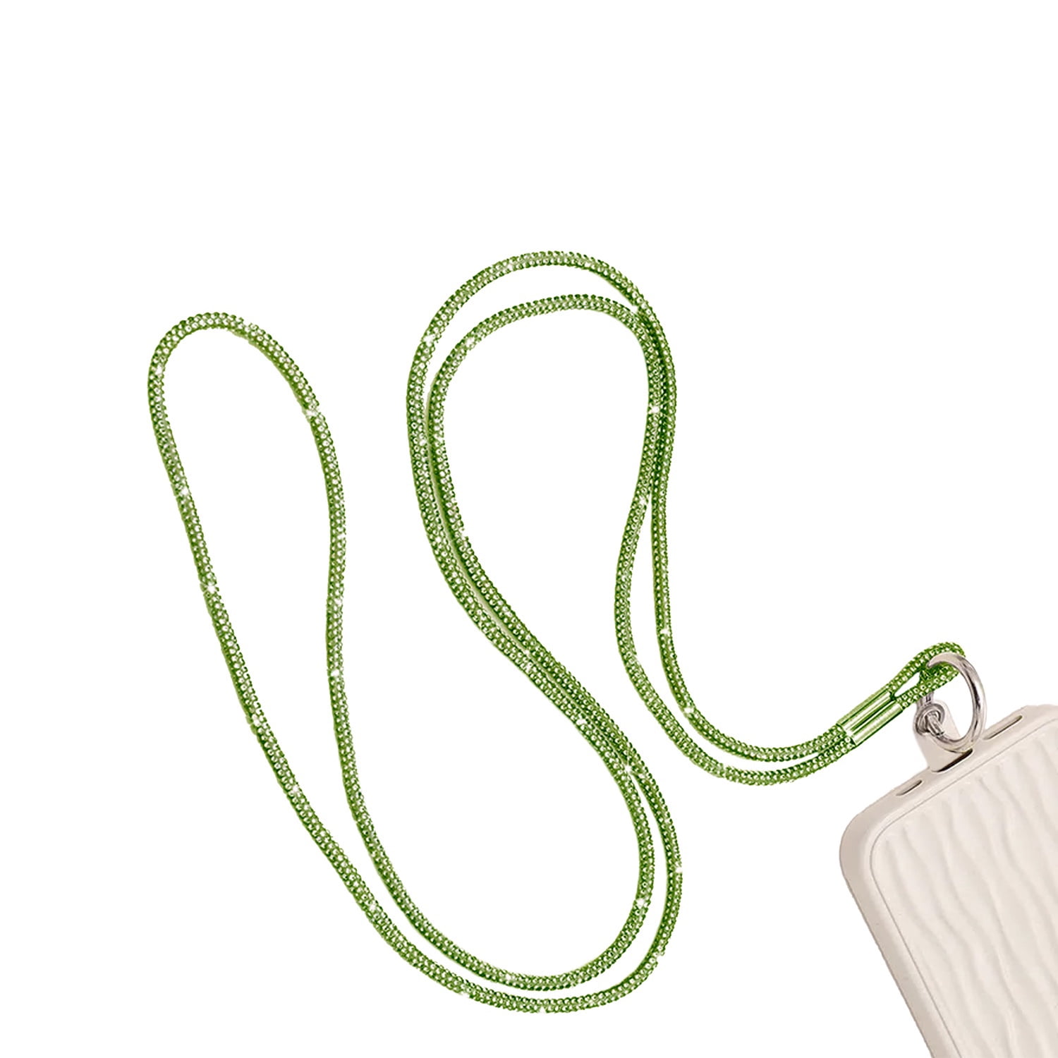 Rhinestone Neck Lanyard with Key Ring Attachment - Green