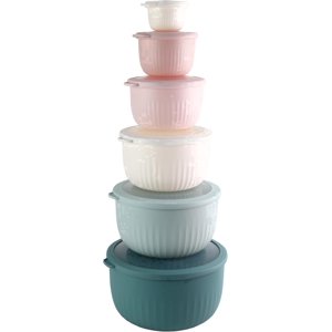 Cook with Color 12-Piece Mixing Bowls Set with Lids, Teal & Pink