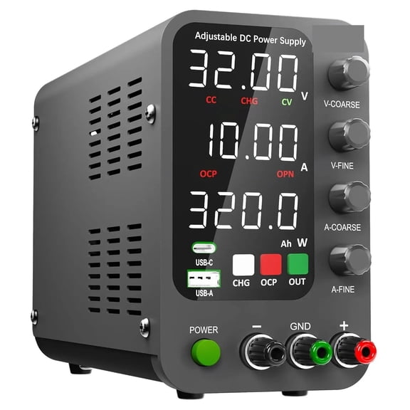 Power Supply Adjustable Voltage Switching Bench Power Supply Type-C Charge, 4-Digit LED Display