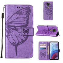 Moto G Stylus (2021) Case, Dteck Embossed Butterfly PU Leather Credit Card Slots Wallet Case with Hand Strap for Motorola Moto G Stylus 2021, Light Purple