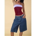 thumbnail image 5 of Women Baggy Denim Bermuda Shorts Y2k Vintage Straight Leg Casual Knee Length Jean Jorts with Pockets L, 5 of 9