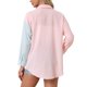 thumbnail image 3 of Blusas casuales de rayas de manga larga con cuello en V de INSPIRE CHIC para mujer con bolsillo y botones en rosa y azul XS, 3 of 6