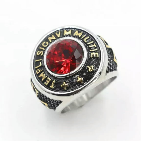 K-KED Men's Vintage Knights Templar Cross Red Brick Stone Rings Size 7-15-11