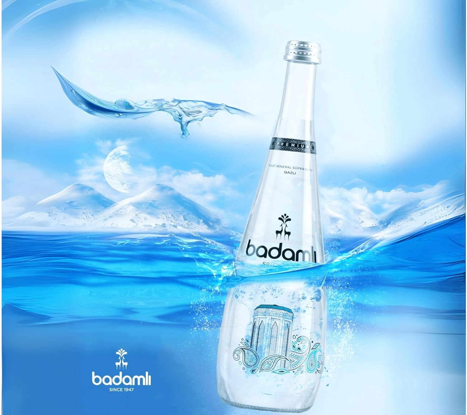 Badamlı Premium Natural Mineral Water pH 7.5 – 25.4 fl oz (750ml), Pack of 12, Glass Bottle, Naturally Sparkling