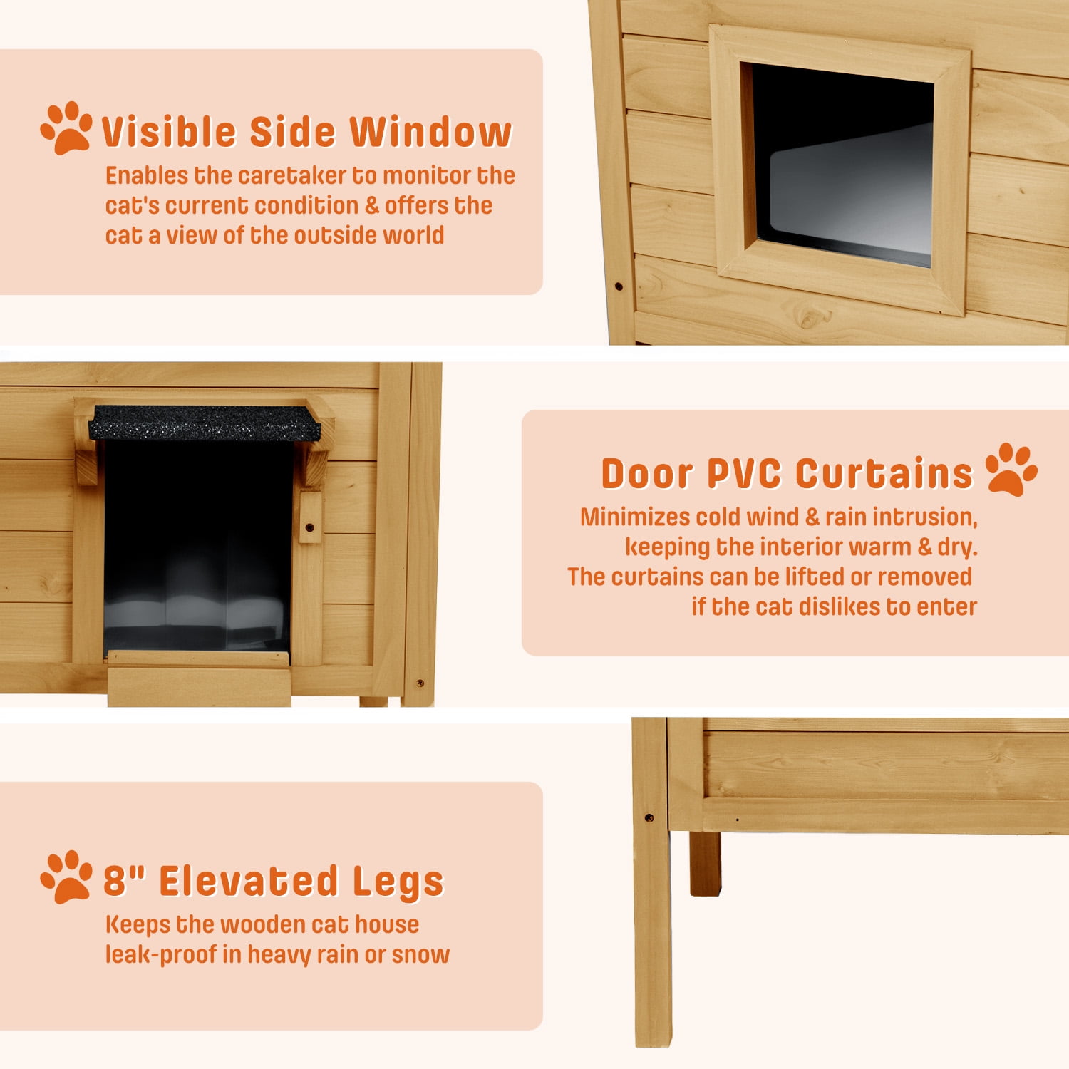 FODINGHILL Outdoor Cat House,Waterproof Cat Shelter for Winter,Feral Cat House Outdoor,Brown