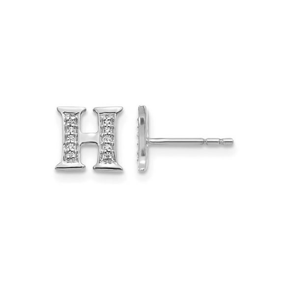 Gem & Harmony Accent Diamond Letter - H - Charm Earrings in 14K White Gold for Women