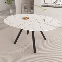 47"-63" Extendable Dining Table for 4-6, Modern Kitchen Table with Heavy Duty Base, Oval Dining Room Table for Living Room, Easy Assembly, White