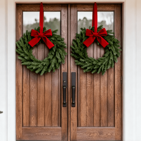 Bootesun 2 Pack 11" Mini Christmas Wreaths, Small Artificial Norfolk Pine Wreaths with Red Velvet Bow for Kitchen Cabinets, Doors, Windows, and Mantels – Indoor & Outdoor Christmas Decorations