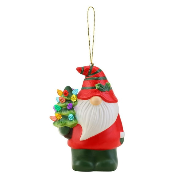 Mr. Christmas Miniature Nostalgic Gnome en céramique tenant un arbre