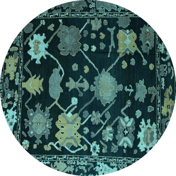 Ahgly Company Indoor Round Abstract Light Blue Modern Area Rugs, 3' Round