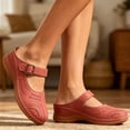 thumbnail image 2 of hoksml Women Round Toe Cutout Mule Clogs, Buckle Ankle Strap Slip On Low Wedge Casual Shoes, 2 of 6