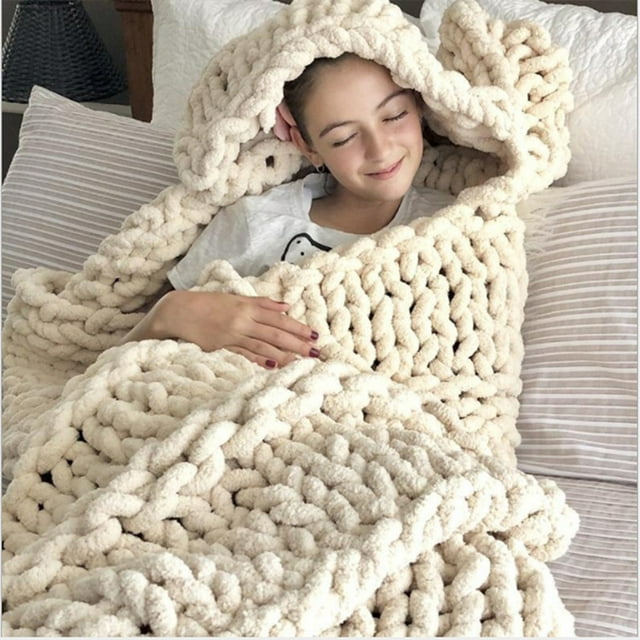 Baohd Couverture Tricotée Épaisse Beige Restez au Chaud avec Couverture en Polyester Couverture Tricotée à la Main