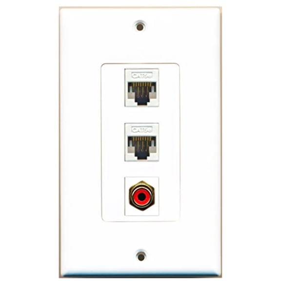 RiteAV - 1 Port RCA Red 2 Port Cat5e Ethernet White Decorative Wall Plate