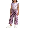 thumbnail image 2 of LJEFF Girls 2 PC Ruffle Sleeve Cute Capri Set, Sleeveless Lightweight Elastic Waist Soft Kids Summer Outfit Purple Size 8 Years, 2 of 7