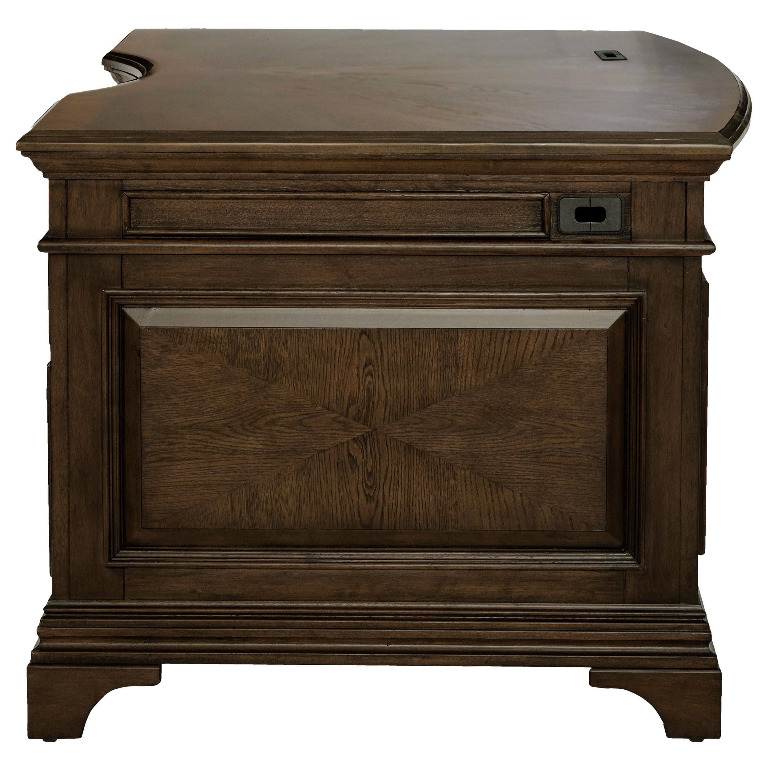 Pemberly Row Executive Desk with File Cabinets in Burnished Oak