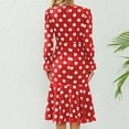 thumbnail image 4 of Women's Elegant Polka Dots Dress Long Sleeve Wrap V Neck Ruched Ruffle Hem Mermaid Pencil Midi Dresses, 4 of 7